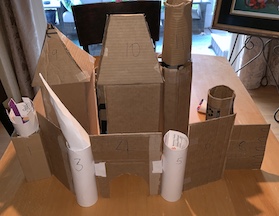 Gingerbread house of disney castle in cardboard prototype